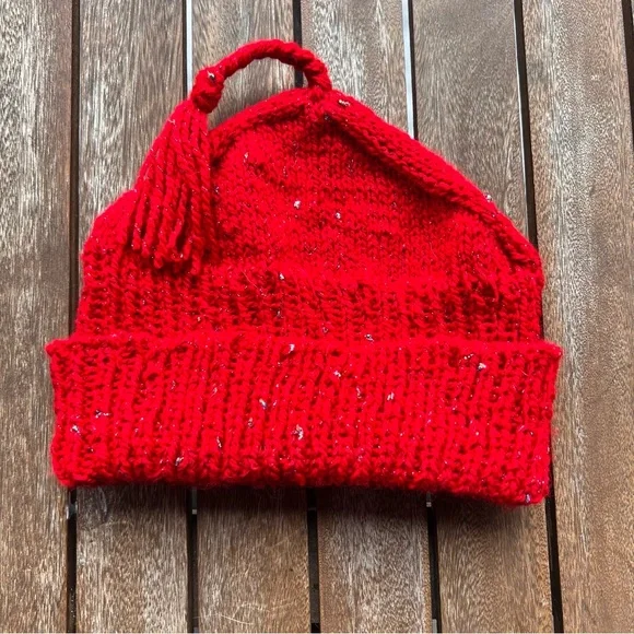 Melt the Ice Red Sparkle Hat with Tassel hand knit - Picture 1 of 3